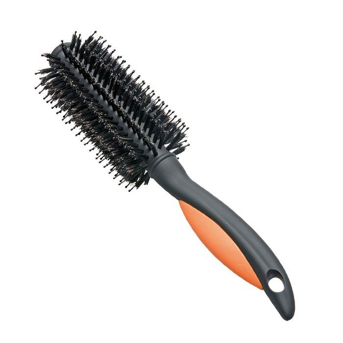 Round brush, approx. 22,5 cm, 5,5 cm Ø, assorted colours, handle partly with softtouch, nylon & genuine bristle - Брашинг для укладки, с натуральной щетиной в вперемешку с пластиком, диаметр 55мм, длина 22,5см.