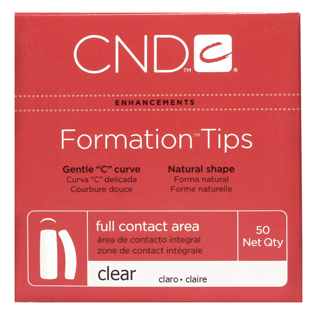 "FORMATION CLEAR TIPS №8" - Типсы универсальные с мягким "С" изгибом, полной контактной зоной, прозрачные, №8, 50шт.