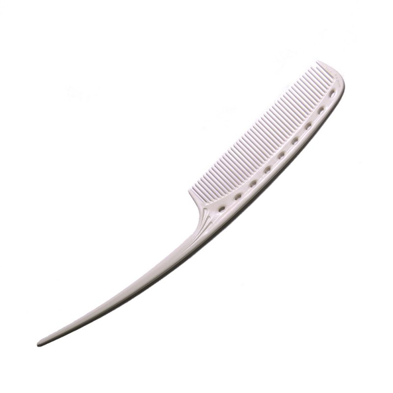 TAIL COMB WHITE - Расческа для укладки с хвостиком в форме "полумесяца", изогнутая, пластиковая, длина 210мм, белая.