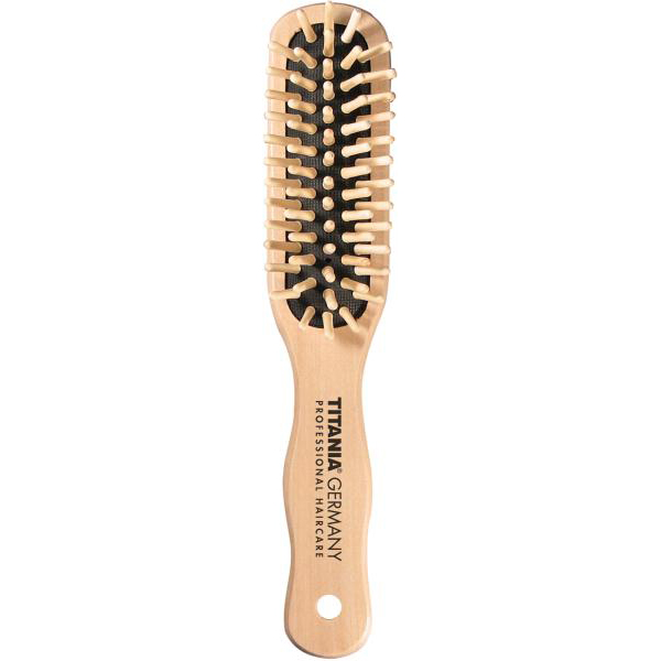HAIR BRUSH, WOOD,ANGULAR,5 ROWS - Массажная щетка для волос на резиновой основе, деревянные зубья