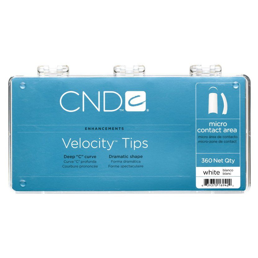 "VELOCITY WHITE TIPS" - Типсы с глубоким "С" изгибом, белые и укороченной контактной зоной, ассорти, 360шт.